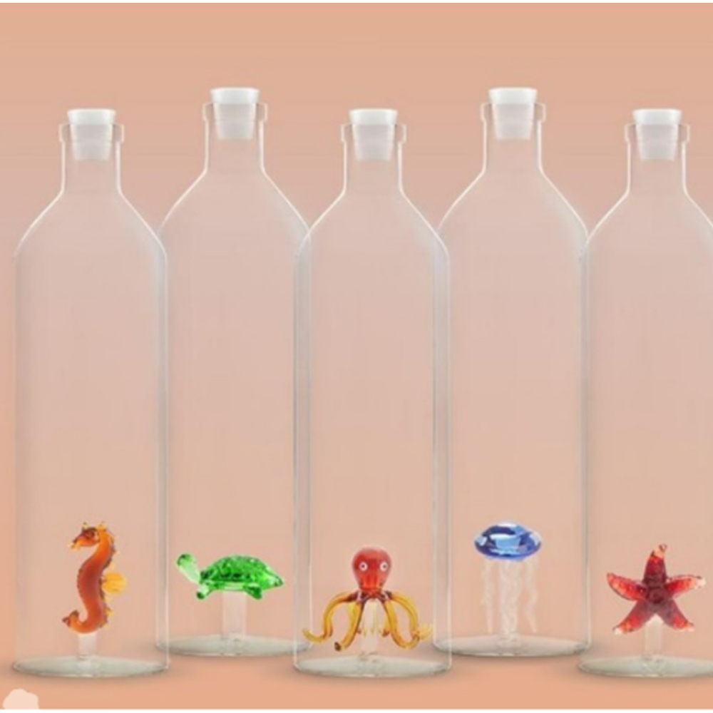 Bottiglia vetro borosilicato con animali